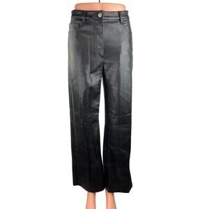 Aritzia Wilfred Women Black Faux Leather High Rise Flat Front Wide Leg Pant Sz 4